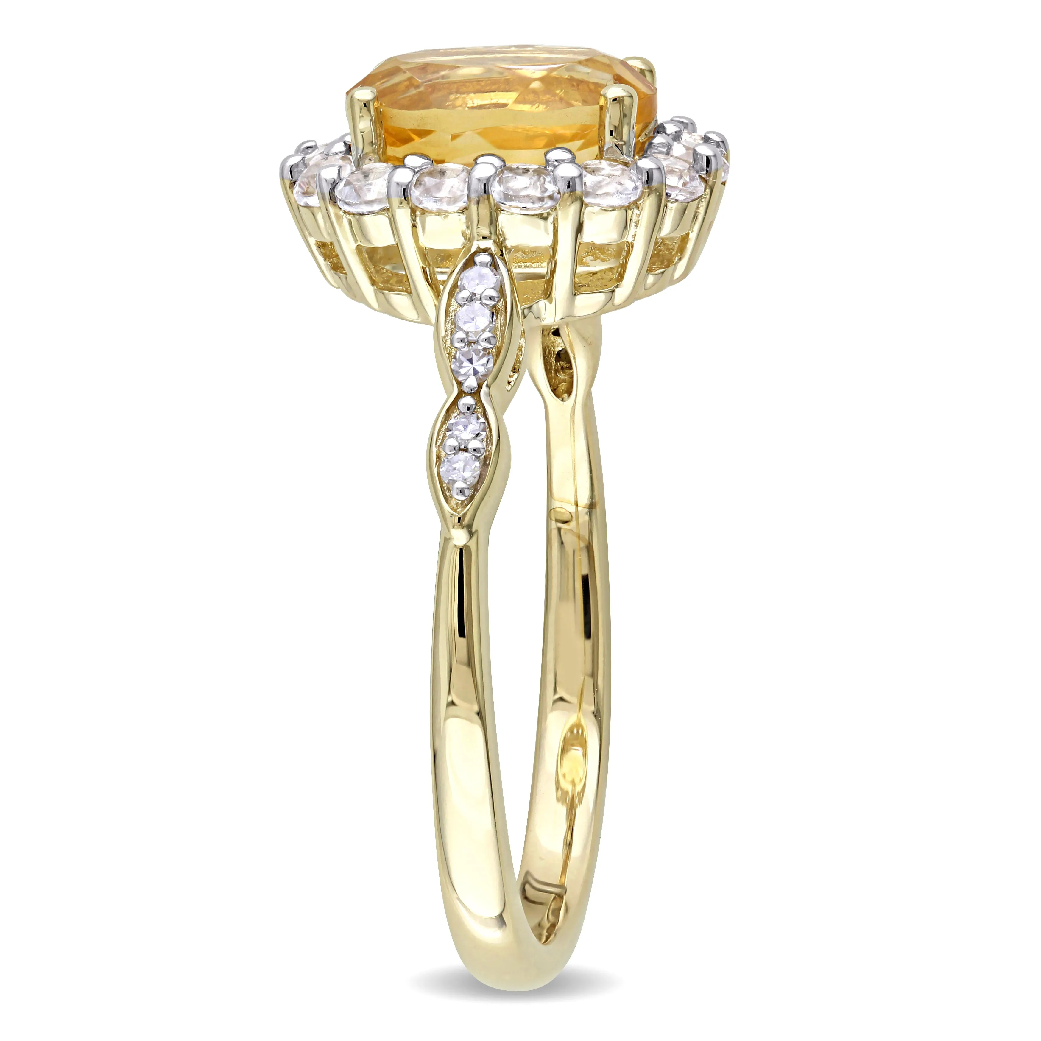 1 4/5 CT TGW Oval Shape Citrine, White Topaz and Diamond Accent Vintage Ring in 14k Yellow Gold