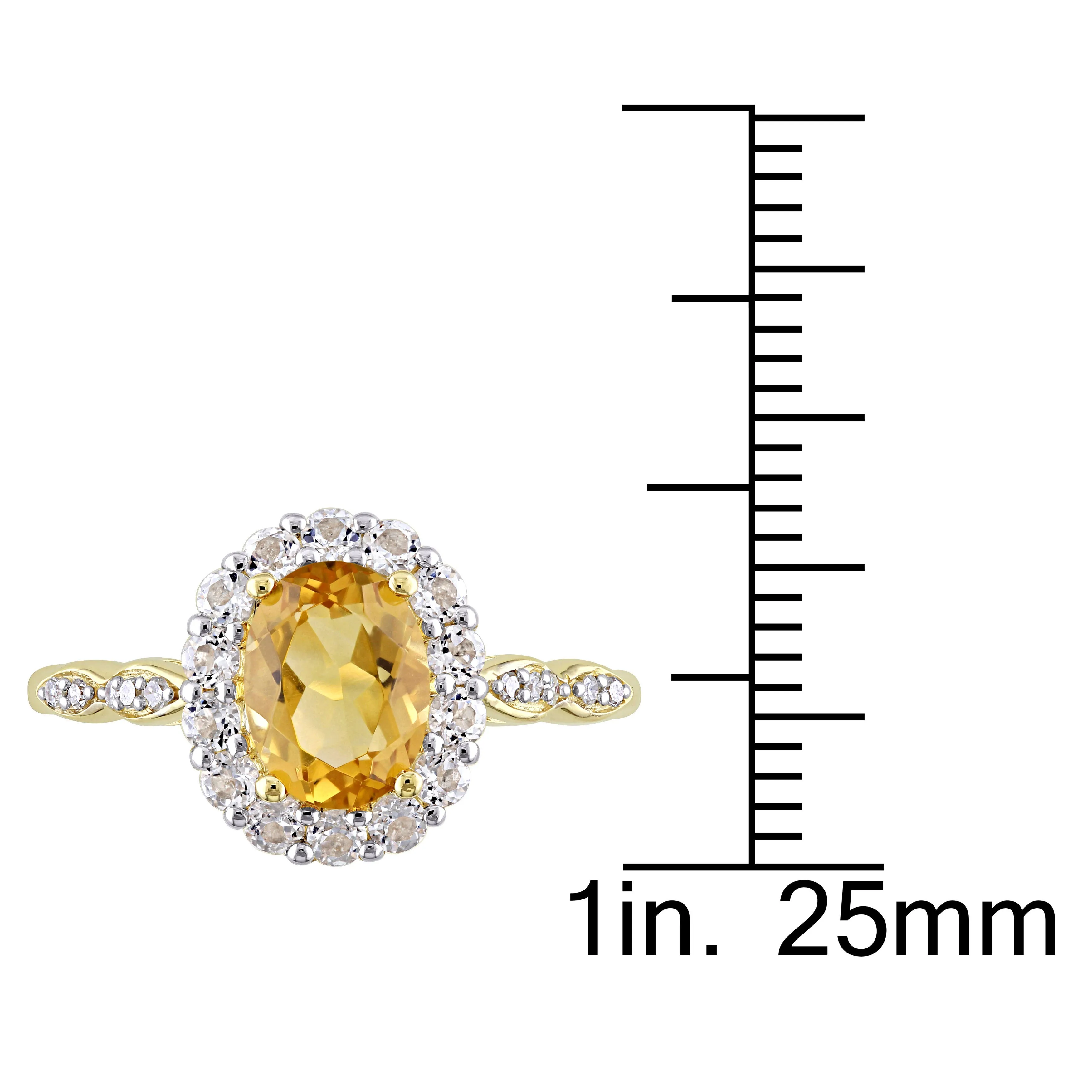 1 4/5 CT TGW Oval Shape Citrine, White Topaz and Diamond Accent Vintage Ring in 14k Yellow Gold