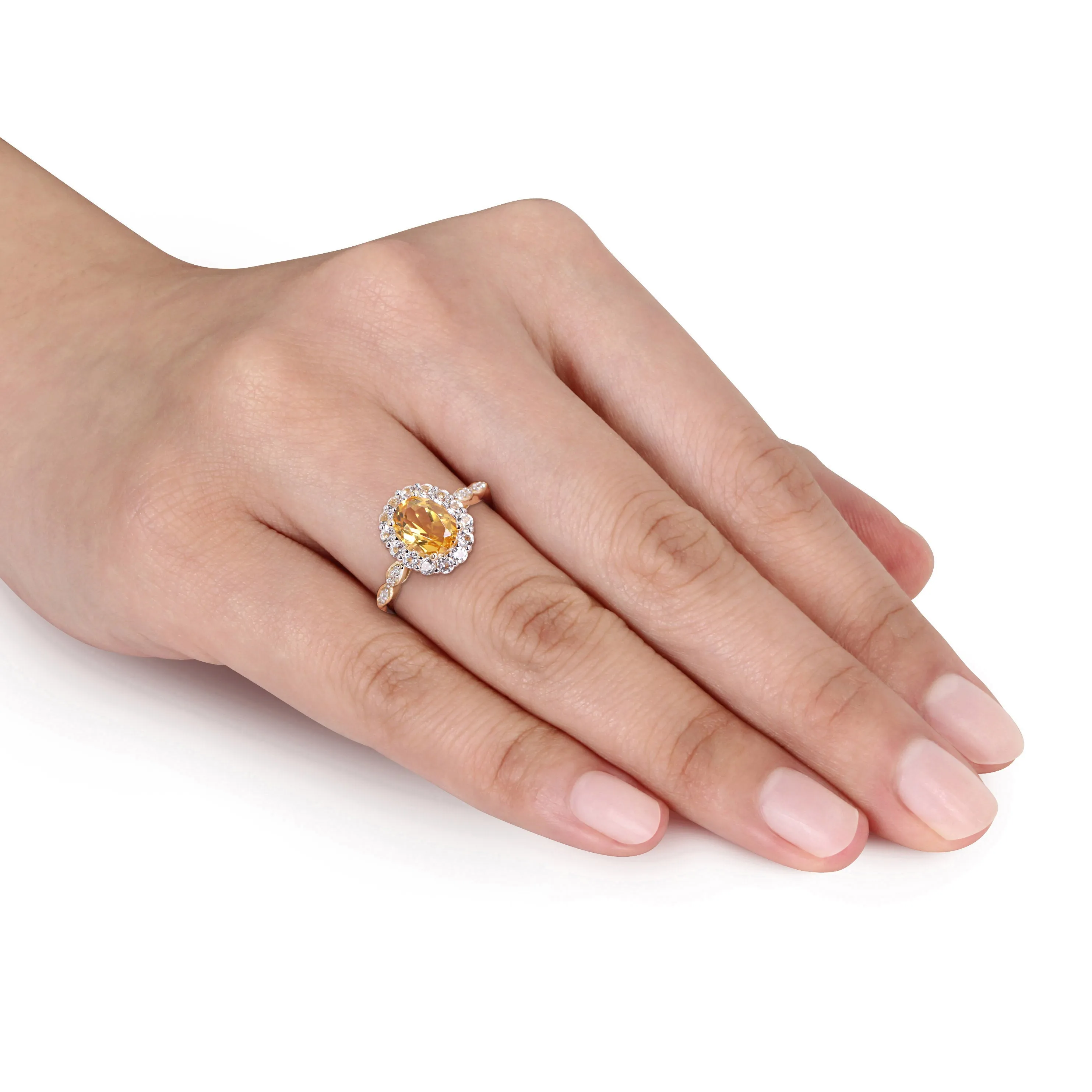 1 4/5 CT TGW Oval Shape Citrine, White Topaz and Diamond Accent Vintage Ring in 14k Yellow Gold