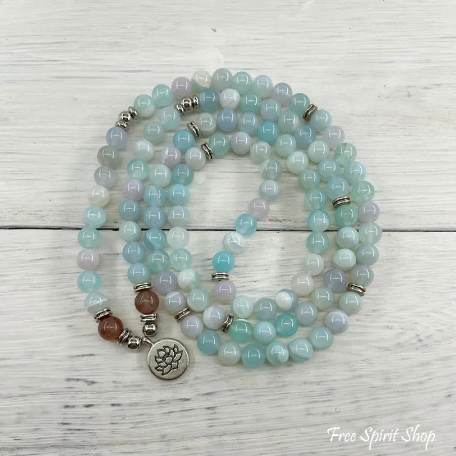 108 Natural Candy Agate & Strawberry Quartz Mala Bead Bracelet