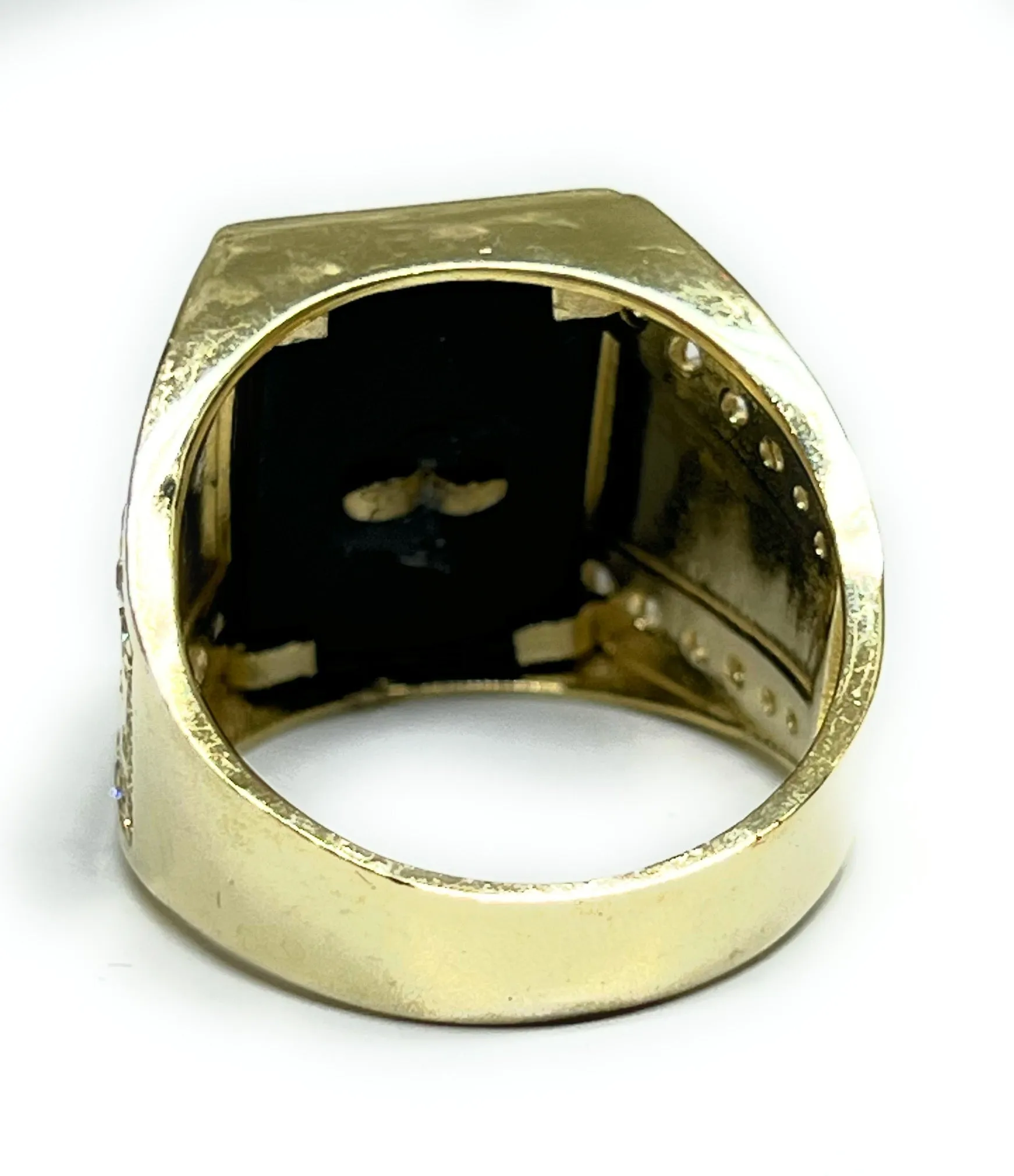 10k Solid Gold SAAN JUDAS SAAINT JUDE ONYX CZ GREEK BORDER Ring (11.9g)