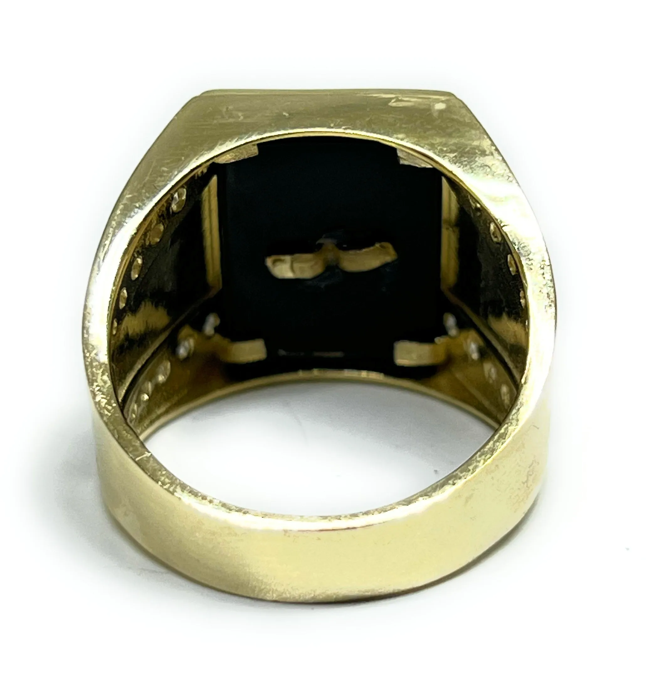 10k Solid Gold Virrgin Mary ONYX CZ GREEK BORDER Ring