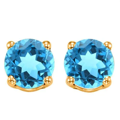 1.14 CT BABY SWISS BLUE TOPAZ 10KT SOLID GOLD EARRINGS STUD