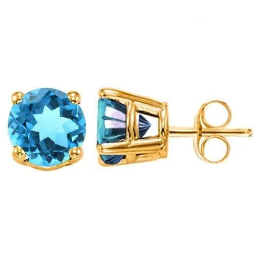 1.14 CT BABY SWISS BLUE TOPAZ 10KT SOLID GOLD EARRINGS STUD