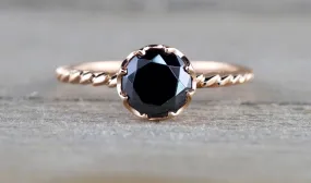 14k Gold Melrose Rope Black Onyx Solitaire Ring