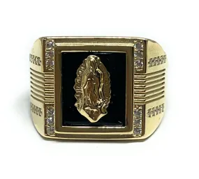 14k Solid Gold Virrgin Mary ONYX CZ Ring (9g)