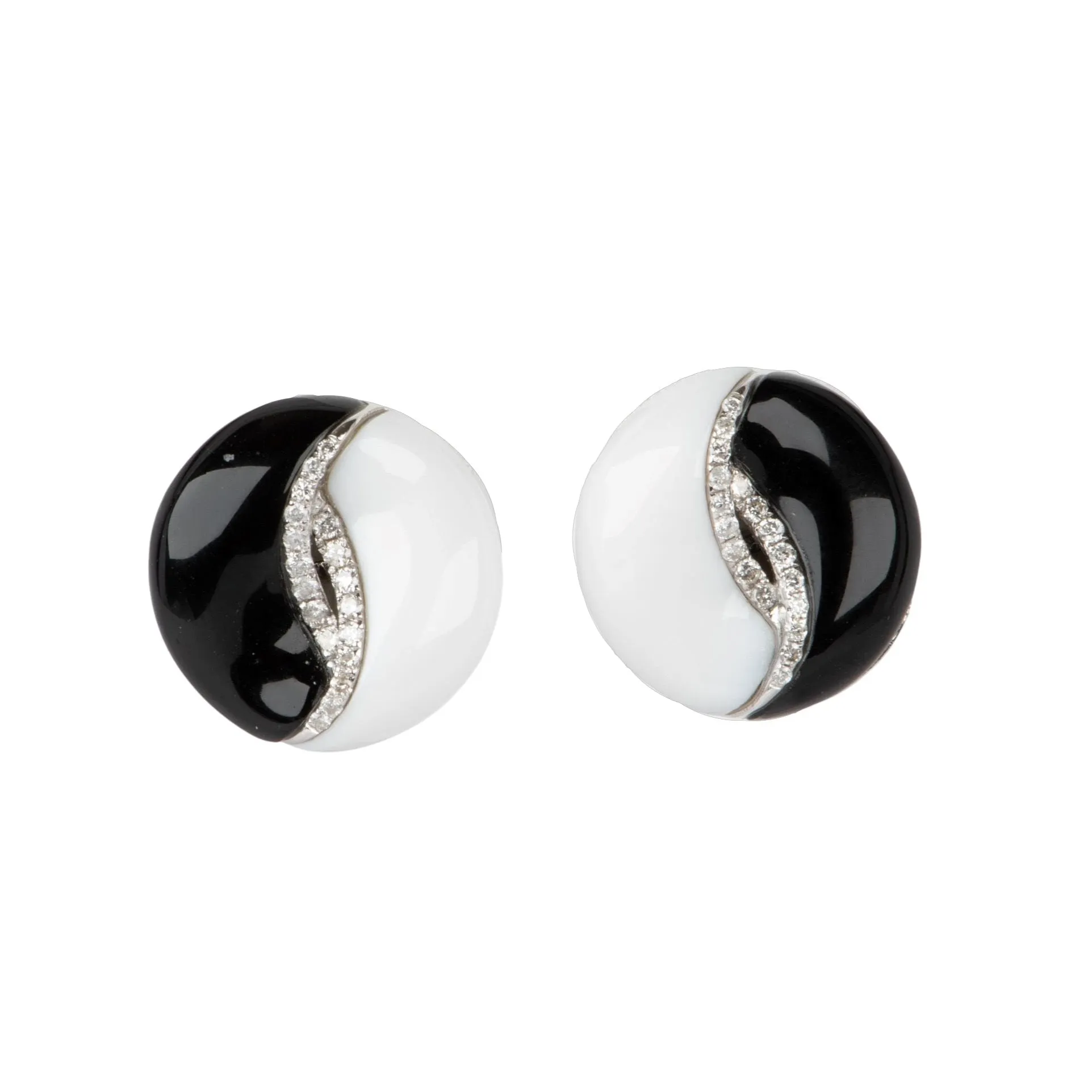 14K White Gold Black and White Onyx Earrings with Diamond R3216