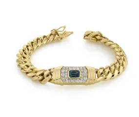 14K Yellow Gold and Diamond Blue Topaz Miami Cuban Link Bracelet