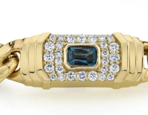 14K Yellow Gold and Diamond Blue Topaz Miami Cuban Link Bracelet