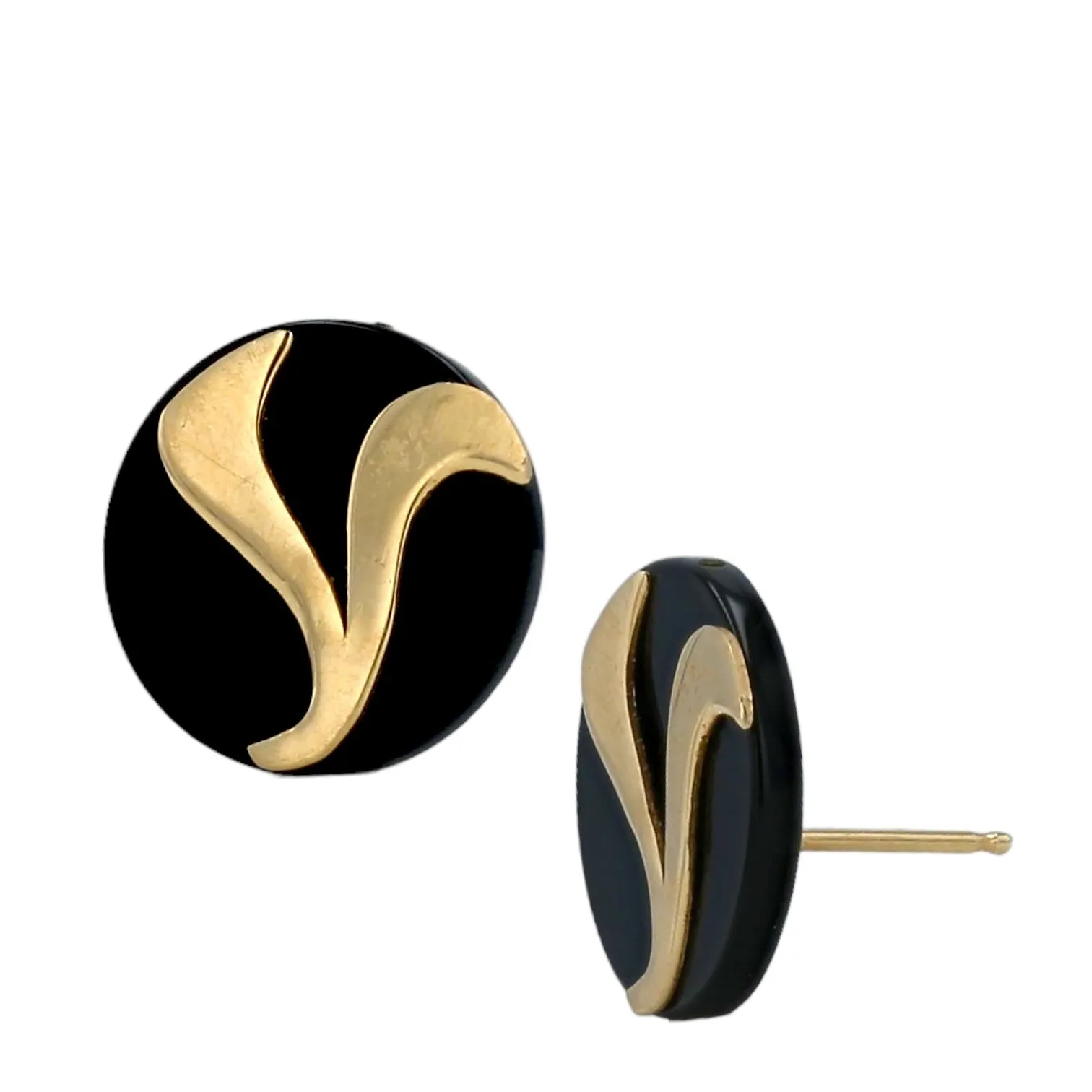 14K Yellow gold facet onyx studs earrings