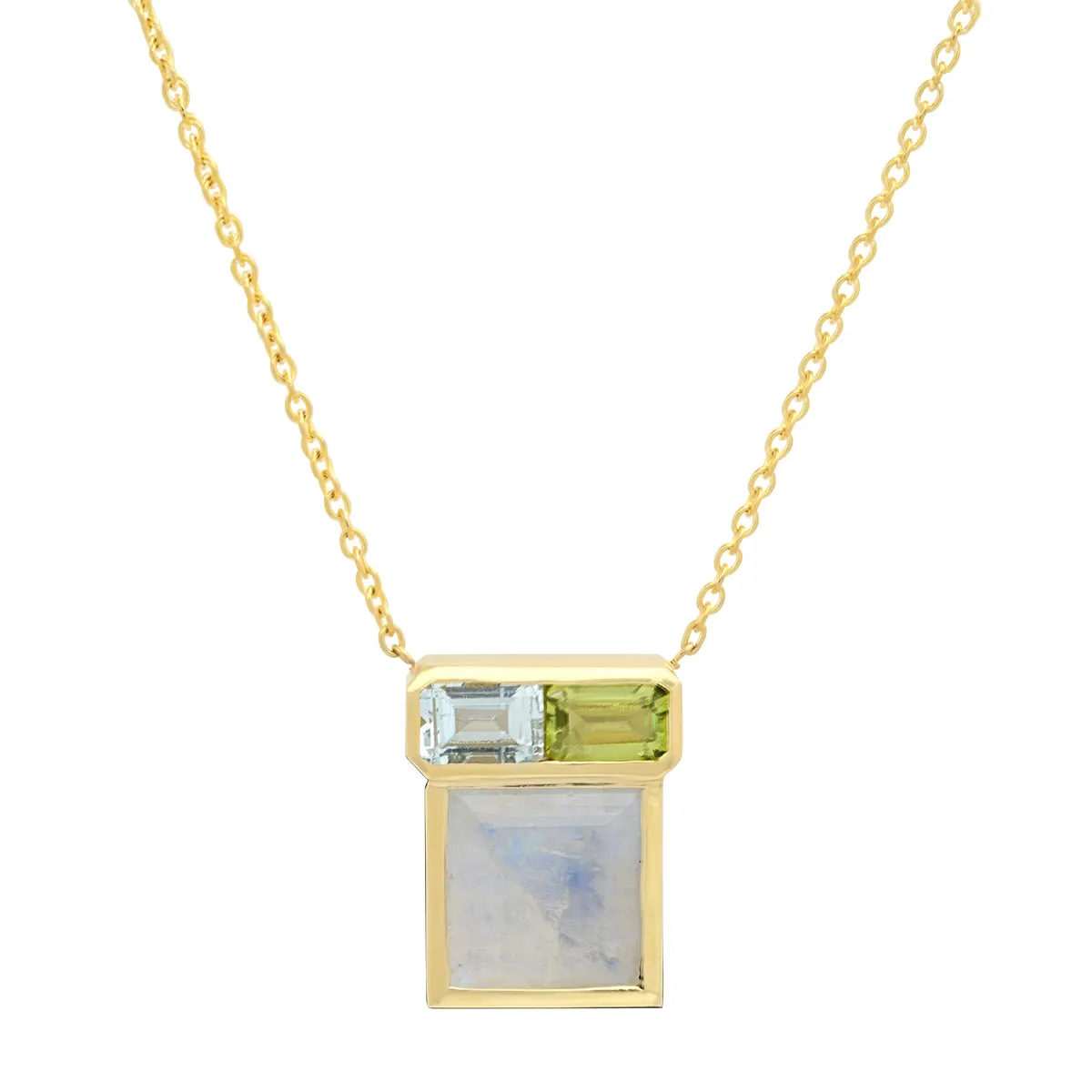 14K YG Moonstone, Aquamarine and Peridot Mosaic Necklace