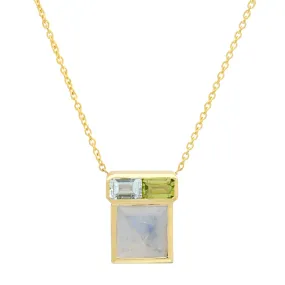 14K YG Moonstone, Aquamarine and Peridot Mosaic Necklace