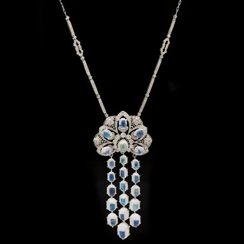 30ct Moonstone & Diamond Lavaliere Necklace