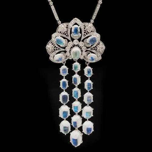 30ct Moonstone & Diamond Lavaliere Necklace