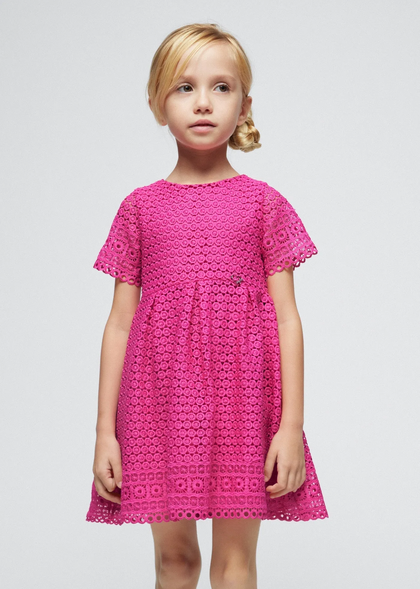 3918 - Embroidered dress for girl - Fuchsia