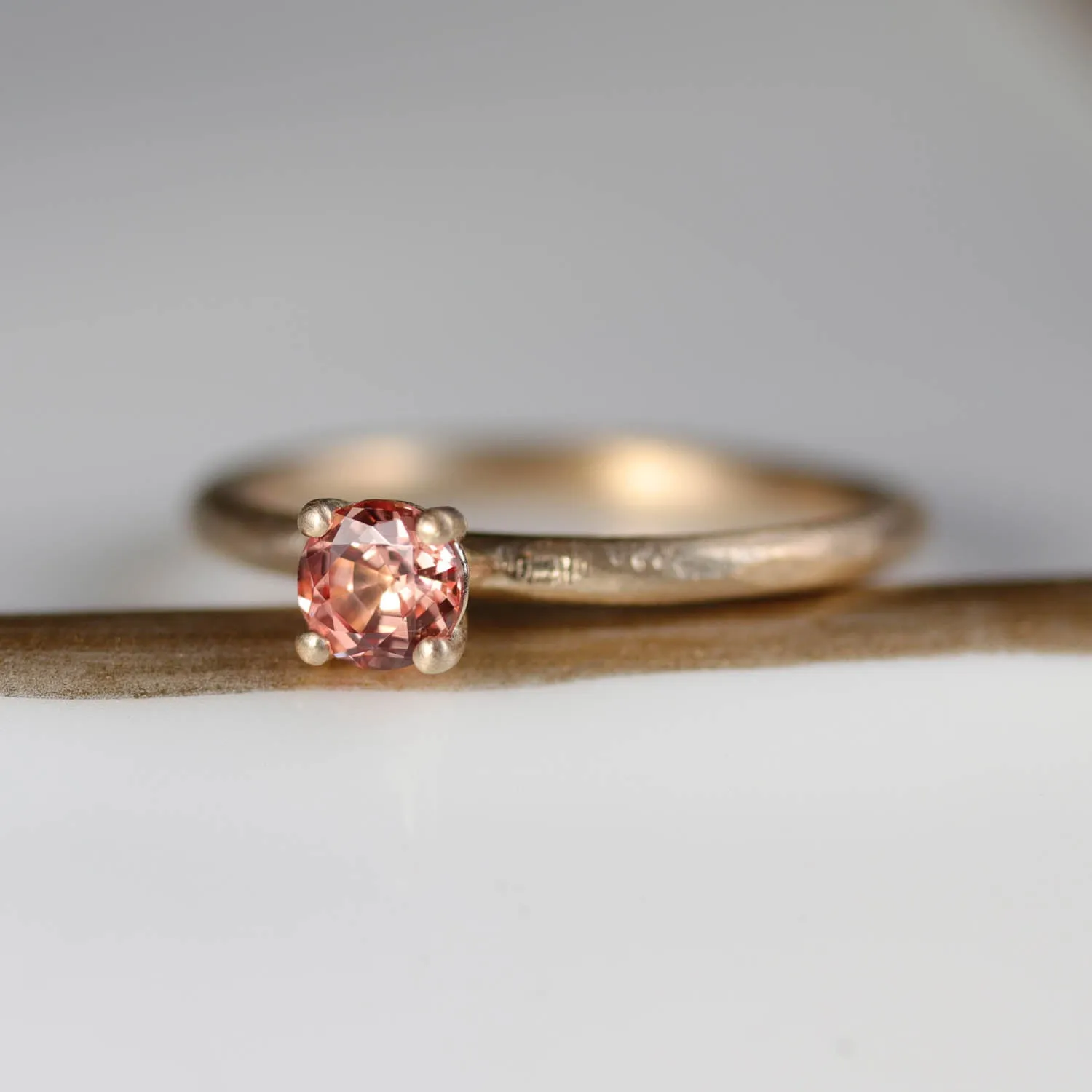 4mm Basket Solitaire with 4mm Chatham Peach Padparadscha Sapphire