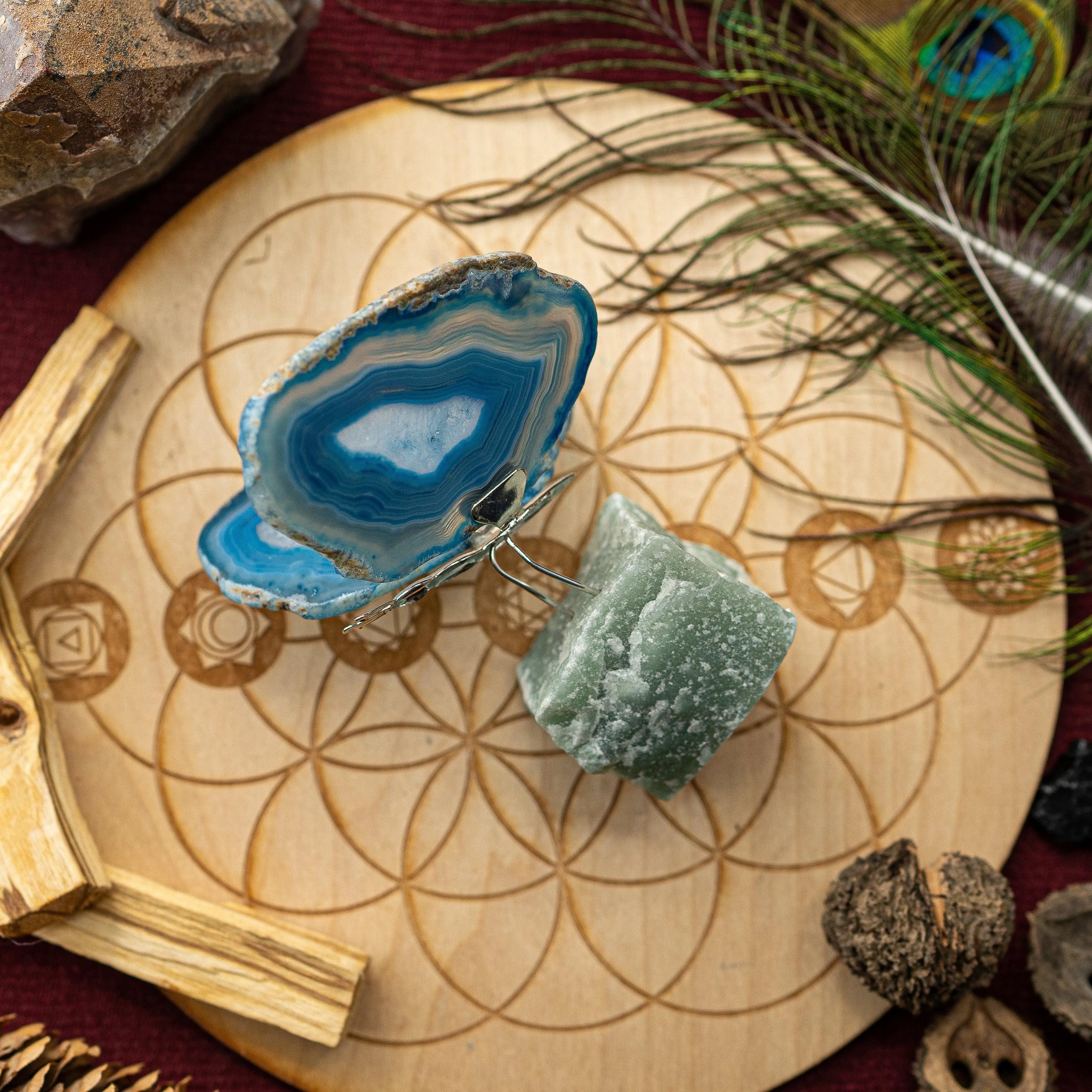 Agate Slice Butterfly Display and Rough Stone Setting ~ Spring Vibes and Multiple Colors