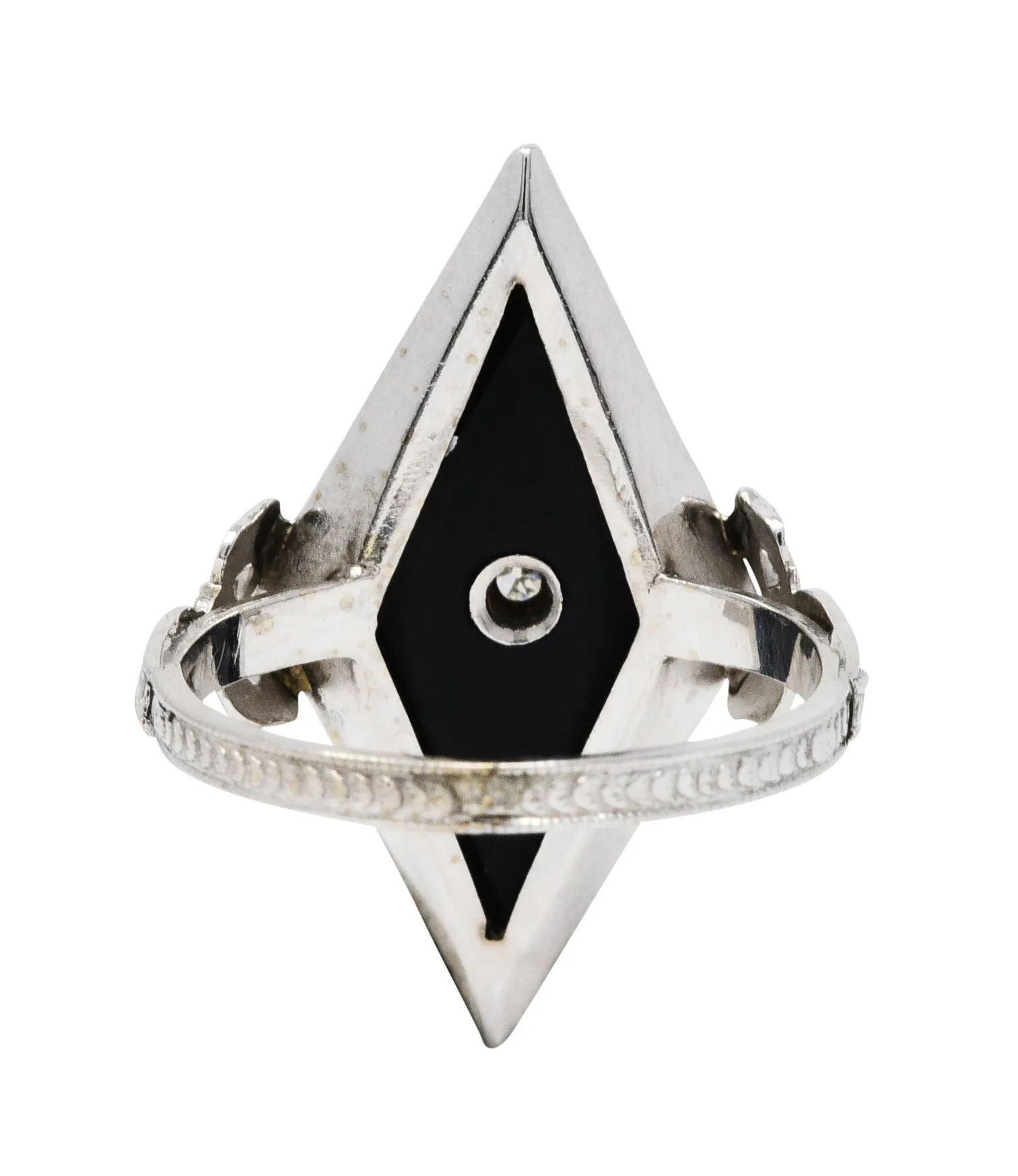 Art Deco Diamond Onyx 14 Karat White Gold Navette Dinner Ring