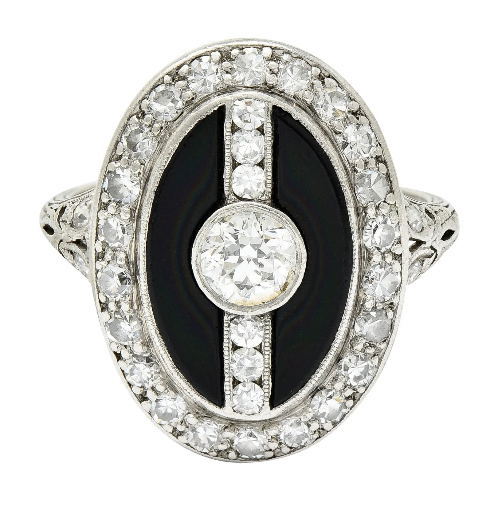 Art Deco Diamond Onyx Platinum Dinner Ring Circa 1930's