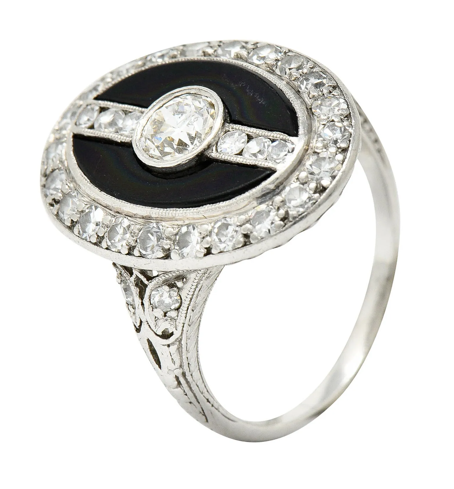 Art Deco Diamond Onyx Platinum Dinner Ring Circa 1930's