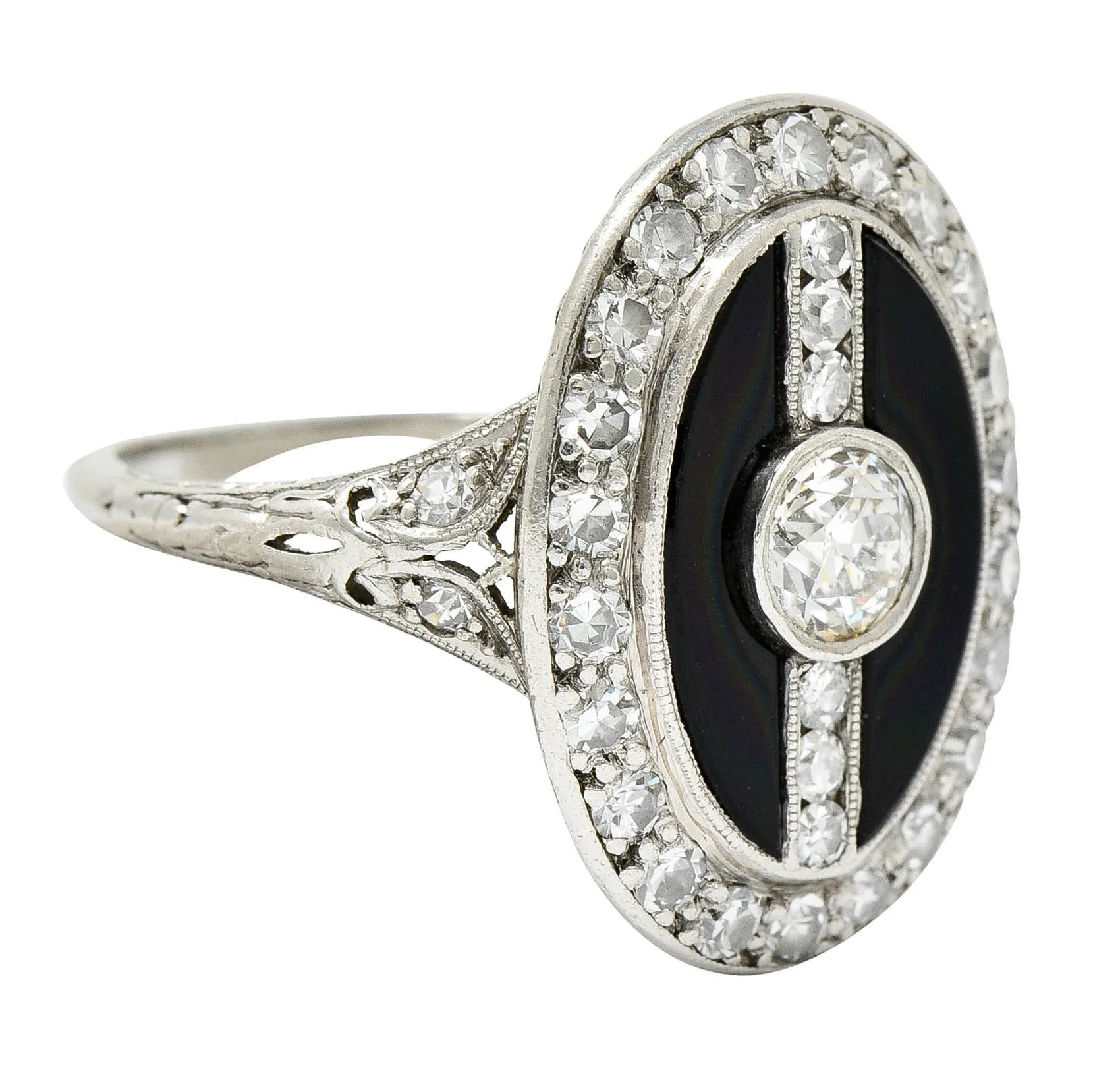 Art Deco Diamond Onyx Platinum Dinner Ring Circa 1930's