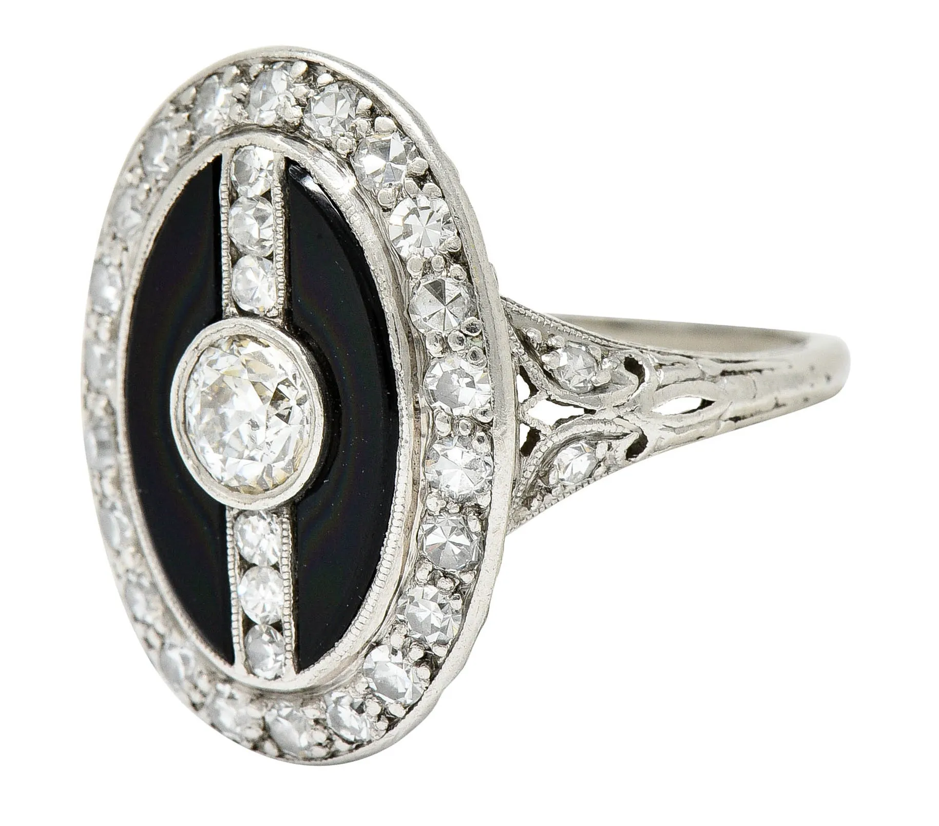 Art Deco Diamond Onyx Platinum Dinner Ring Circa 1930's