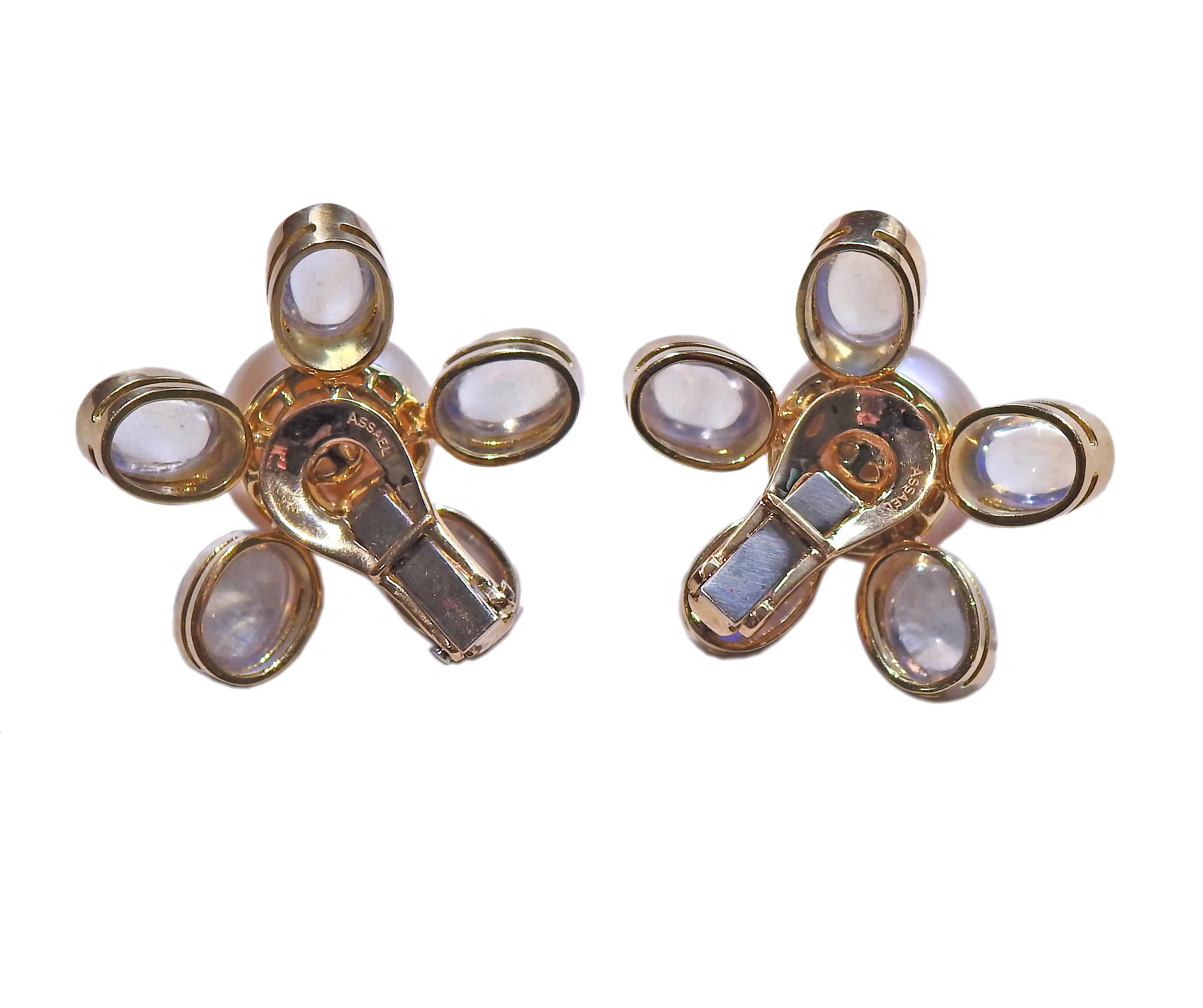 Assael South Sea Pearl Moonstone Gold Flower Earrings