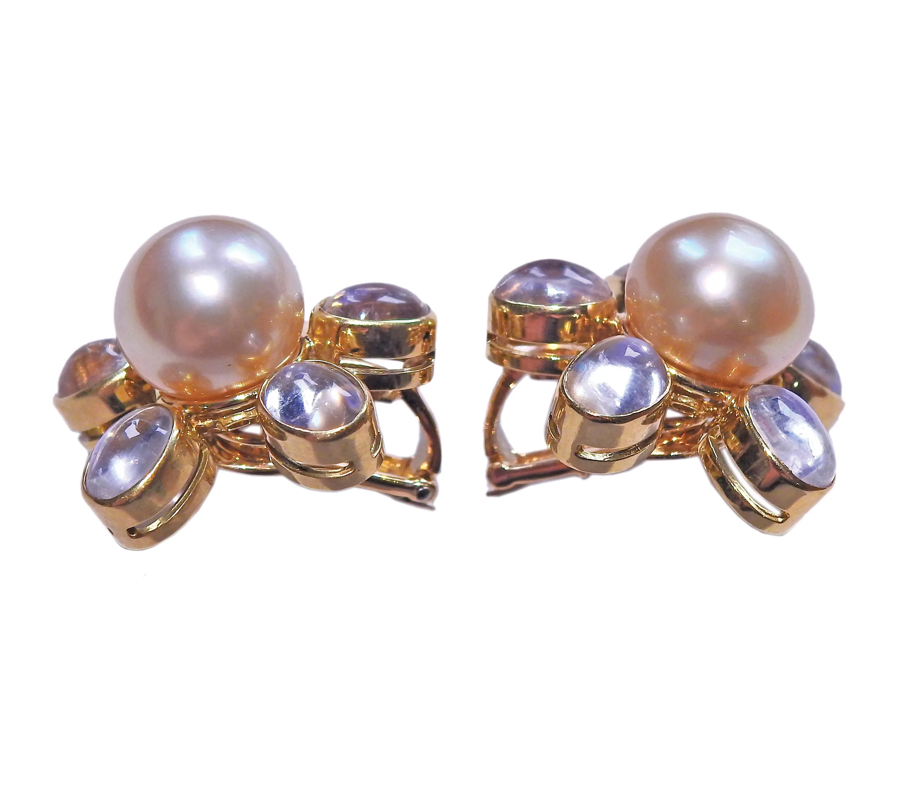 Assael South Sea Pearl Moonstone Gold Flower Earrings