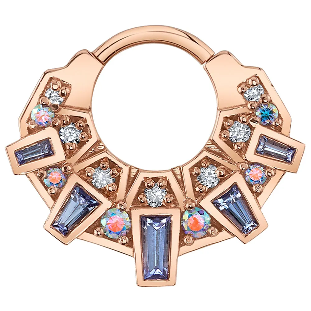 Atlantean Hinge Ring in Gold with Tanzanite, Mercury Mist Topaz & White Diamonds