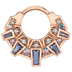 Atlantean Hinge Ring in Gold with Tanzanite, Mercury Mist Topaz & White Diamonds