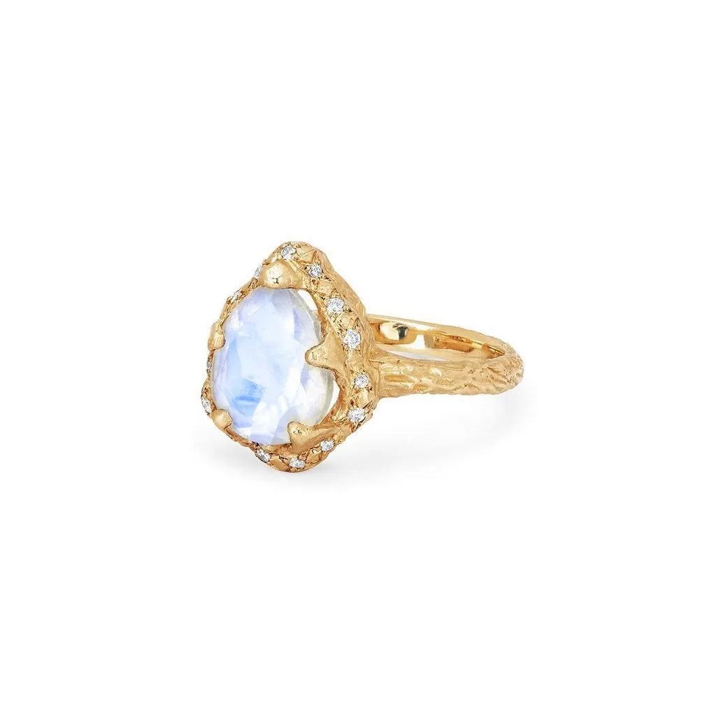 Baby Queen Water Drop Moonstone Ring with Sprinkled Diamonds