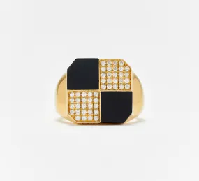 BAGUE PETIT DAMIER ONYX OR JAUNE