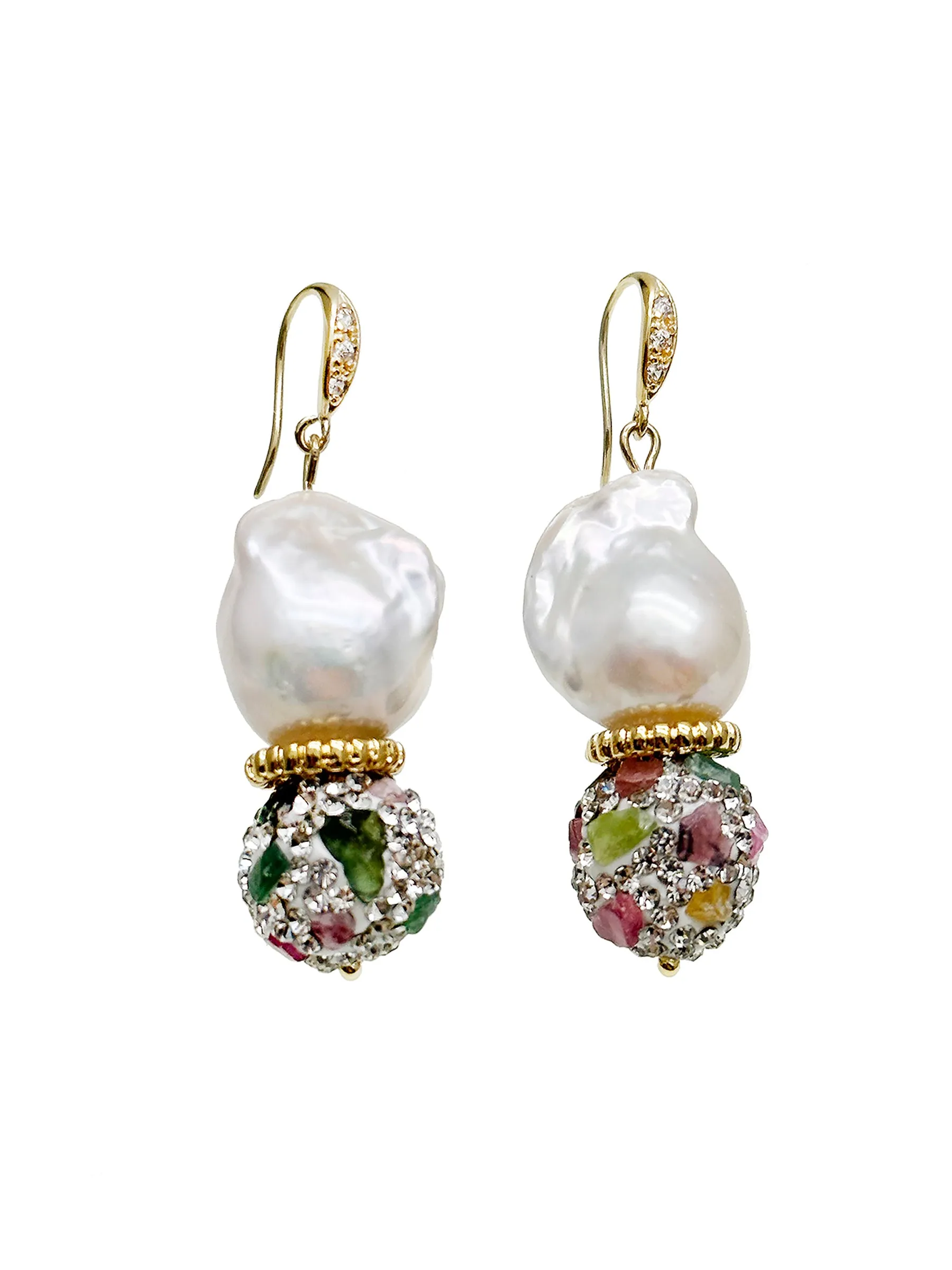 Baroque Pearl with Tourmaline Rhinestone Earrings JE026