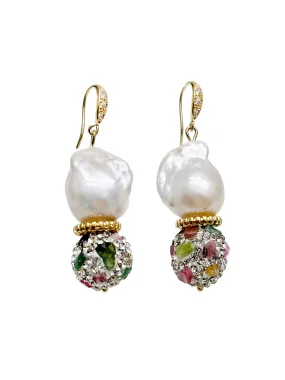 Baroque Pearl with Tourmaline Rhinestone Earrings JE026