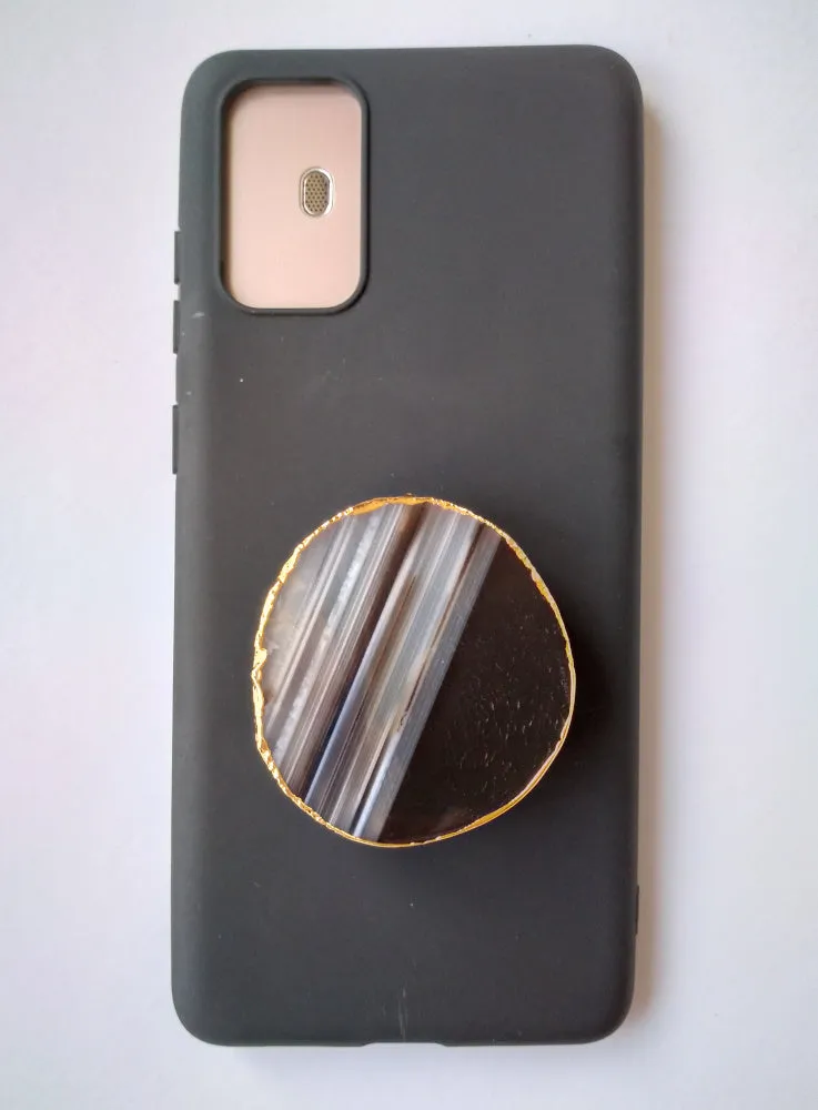 Black Agate Geode Phone Grip