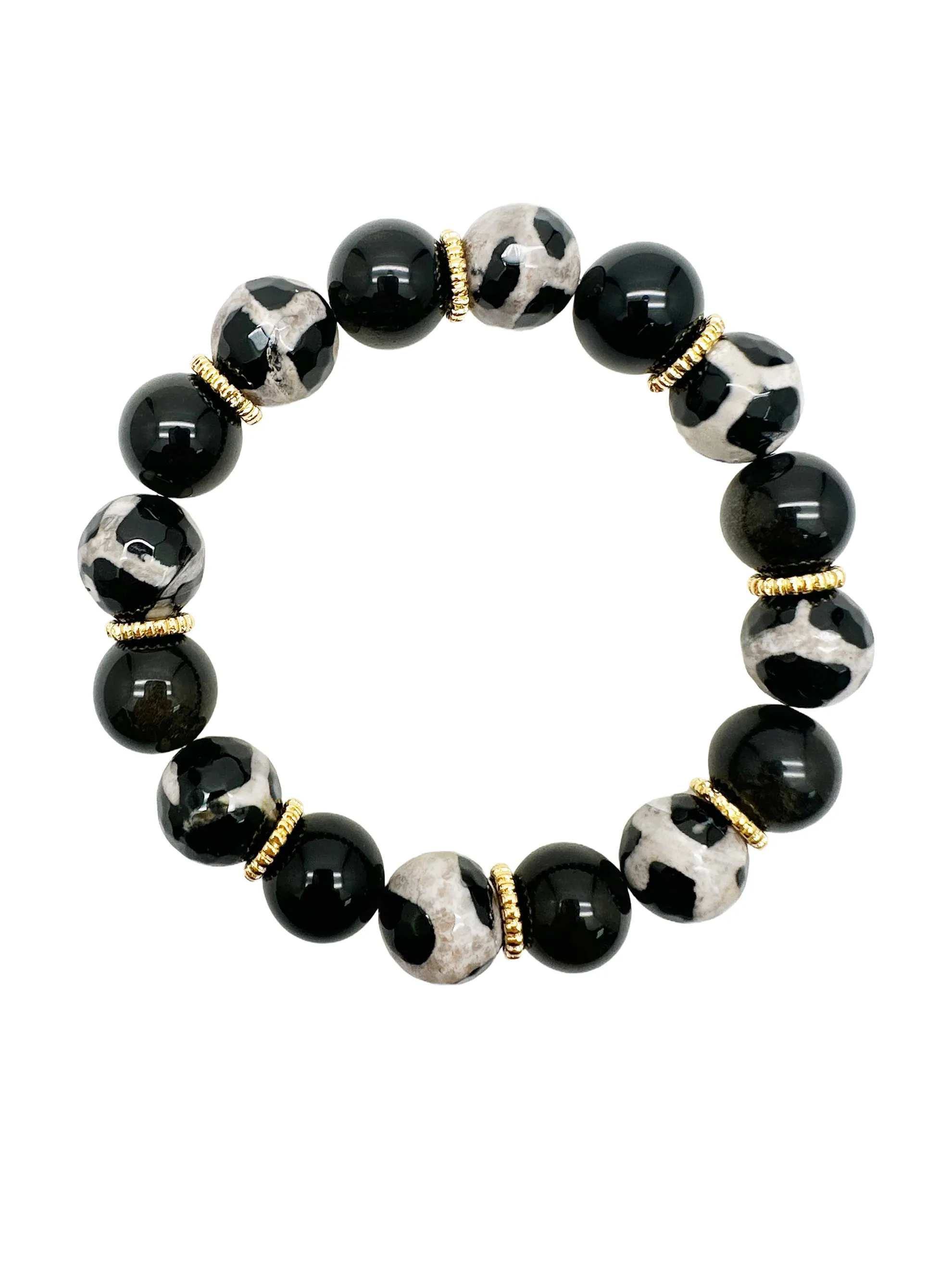 Black And White Dzi Agate Chunky Bracelet MEB05