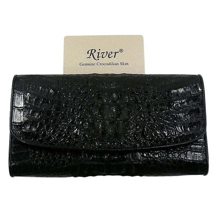 Black Genuine Crocodile Trifold Wallet