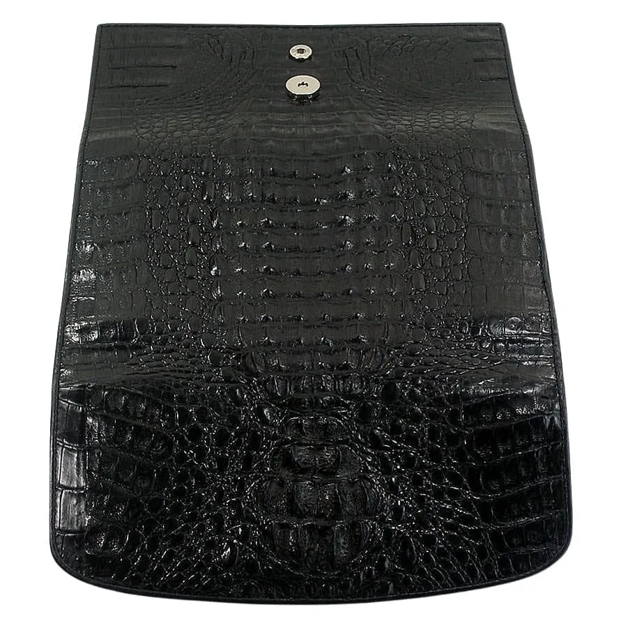 Black Genuine Crocodile Trifold Wallet