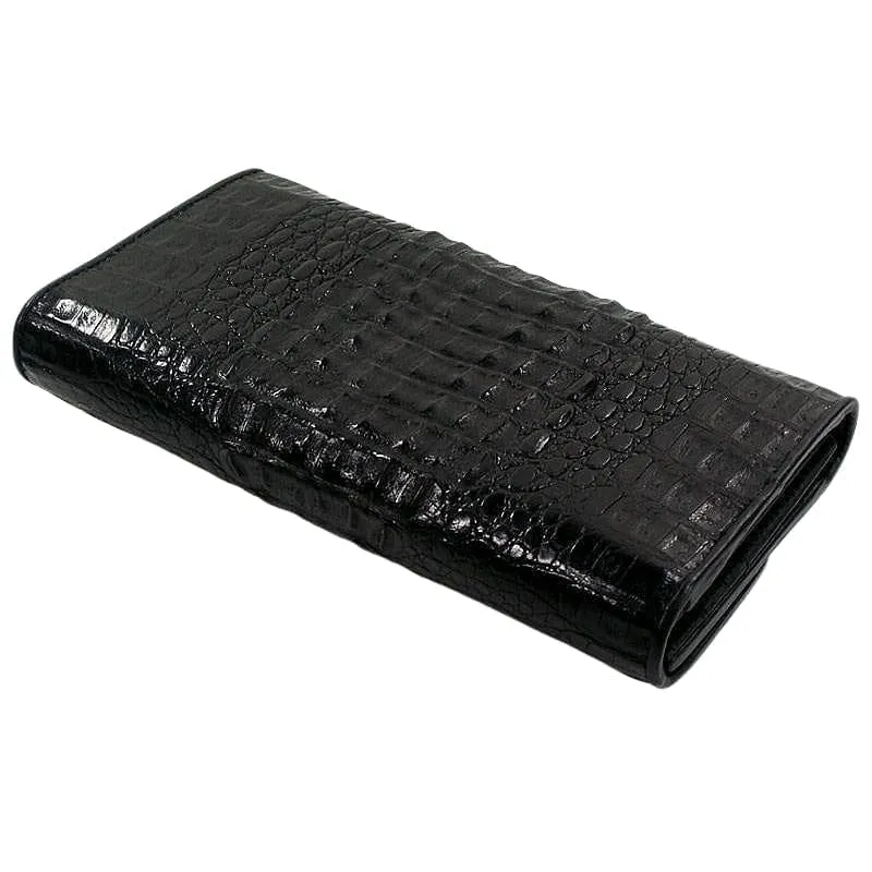 Black Genuine Crocodile Trifold Wallet