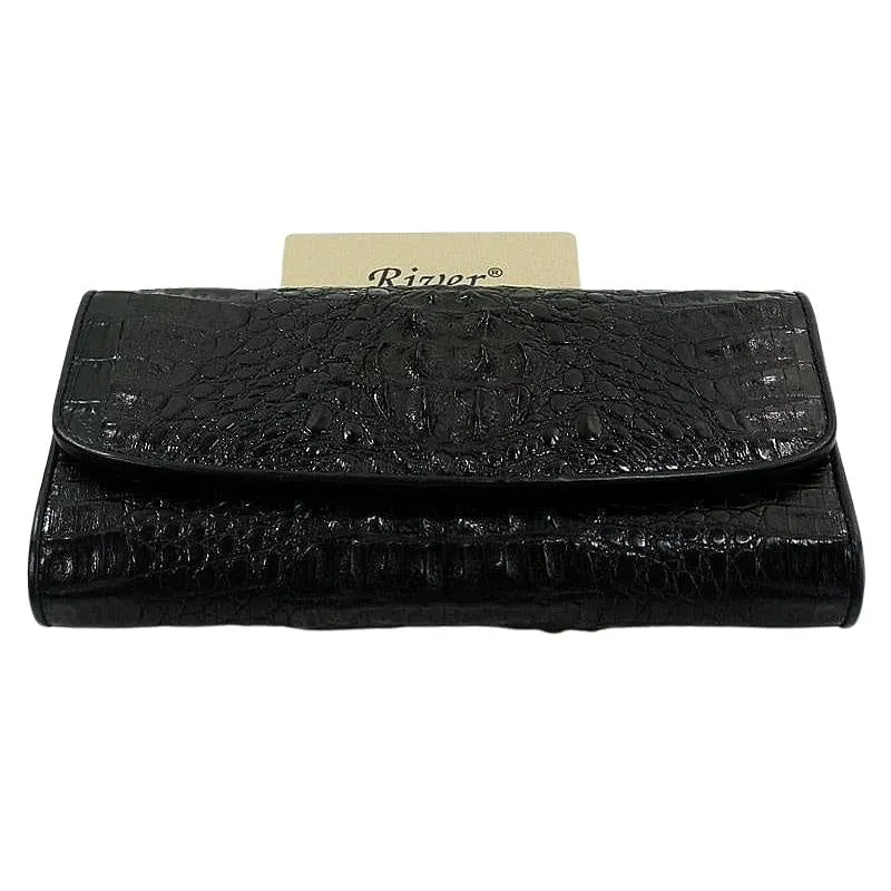 Black Genuine Crocodile Trifold Wallet