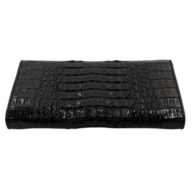 Black Genuine Crocodile Trifold Wallet