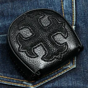 Black Gothic Cross Stingray Leather Men's Coin Wallet