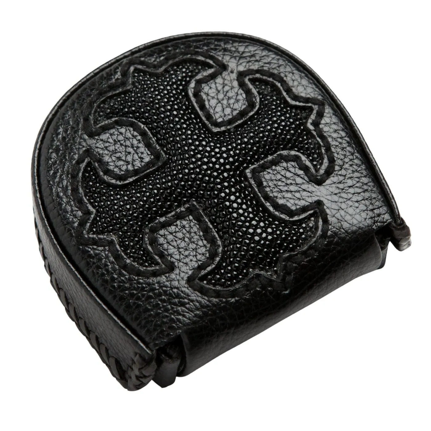 Black Gothic Cross Stingray Leather Men's Coin Wallet