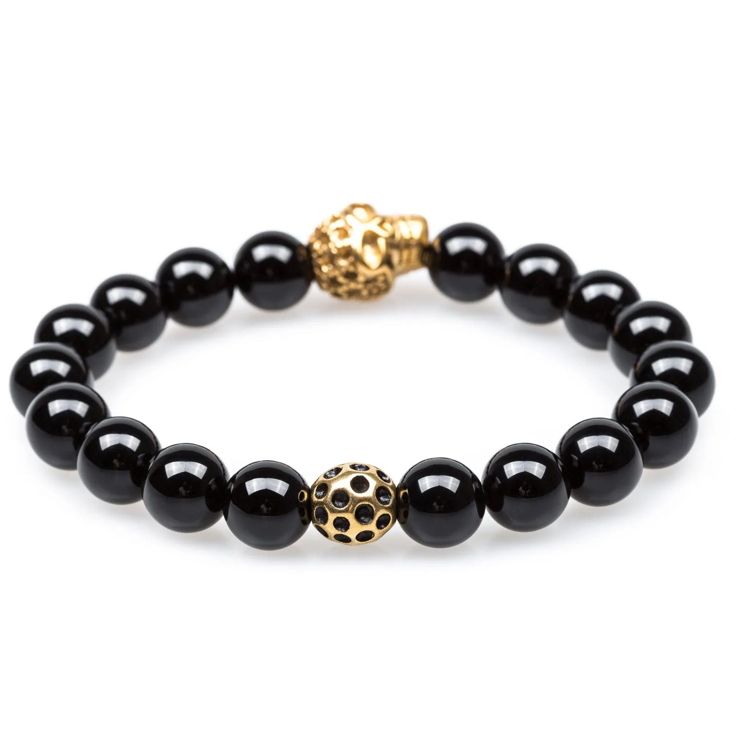 Black Onyx Gold Pirate Skull Bracelet