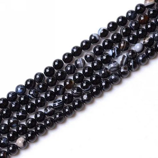 Black Stripe Agate Round Bead 3mm