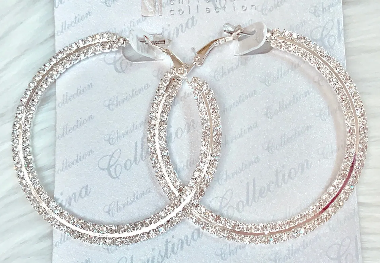 Bling Clear Rhinestone Large Hoop Earrings