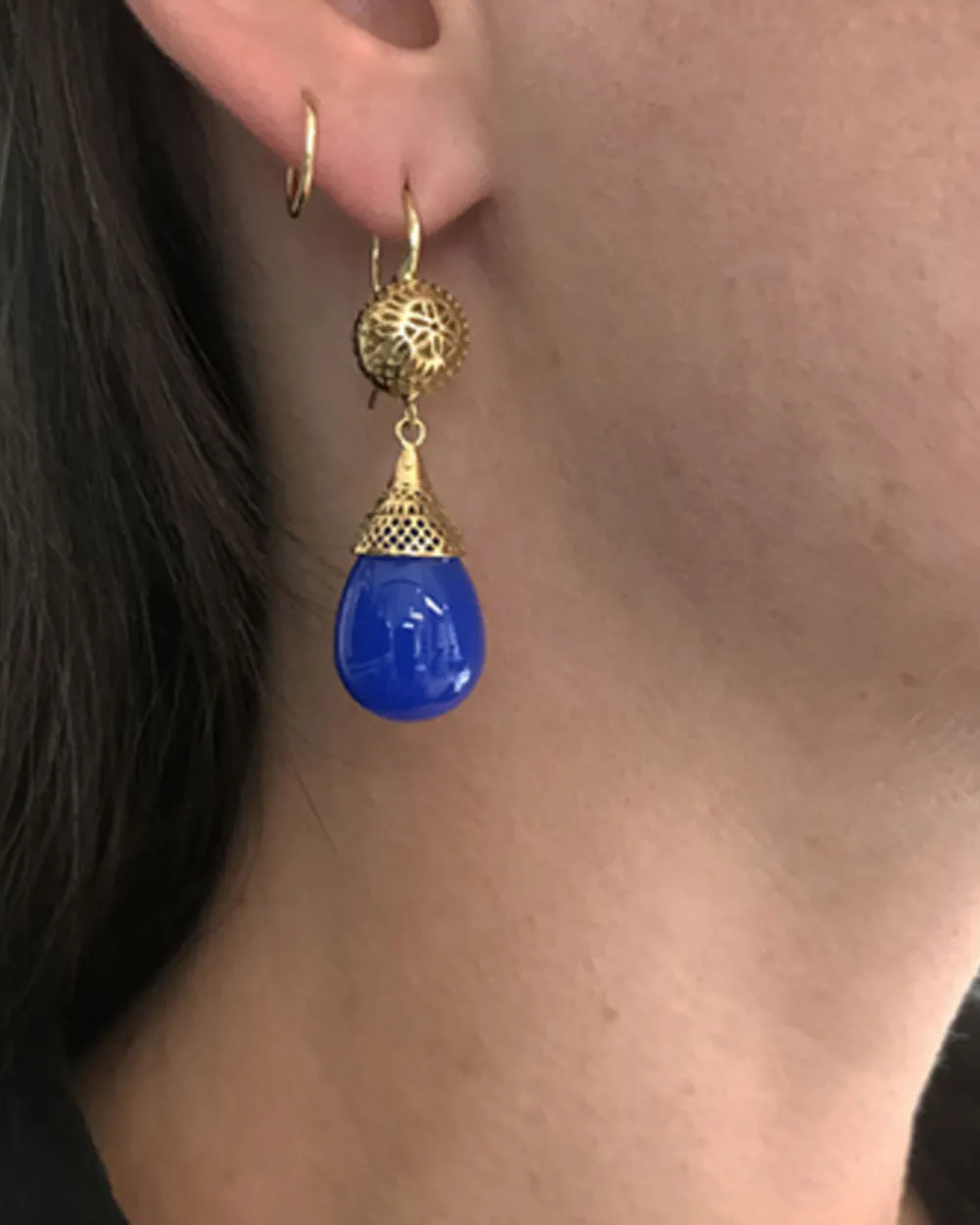 Blue Agate Crownwork Earrings