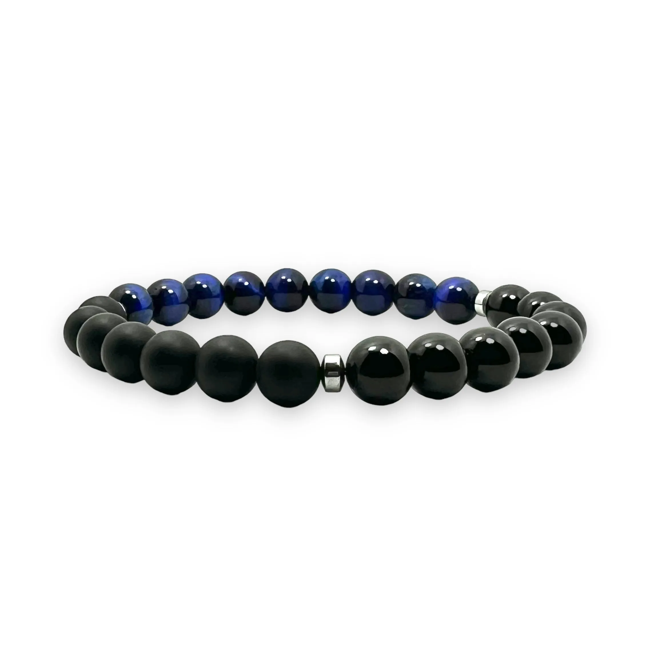 Blue Tiger Eye, Onyx Polished and Matte 8mm Stone Bracelet