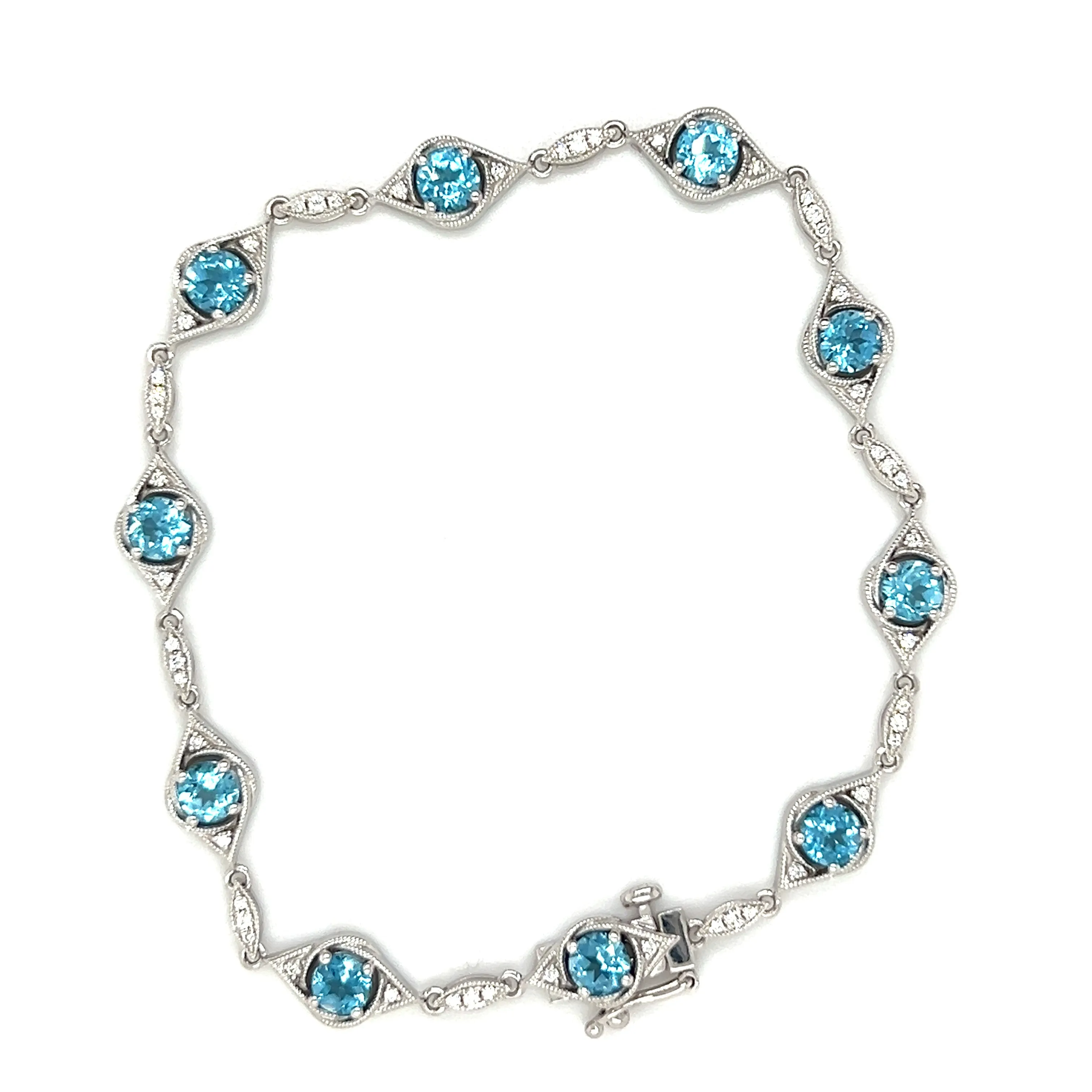 Blue Topaz Link Bracelet with Fifty Diamonds in 14K White Gold