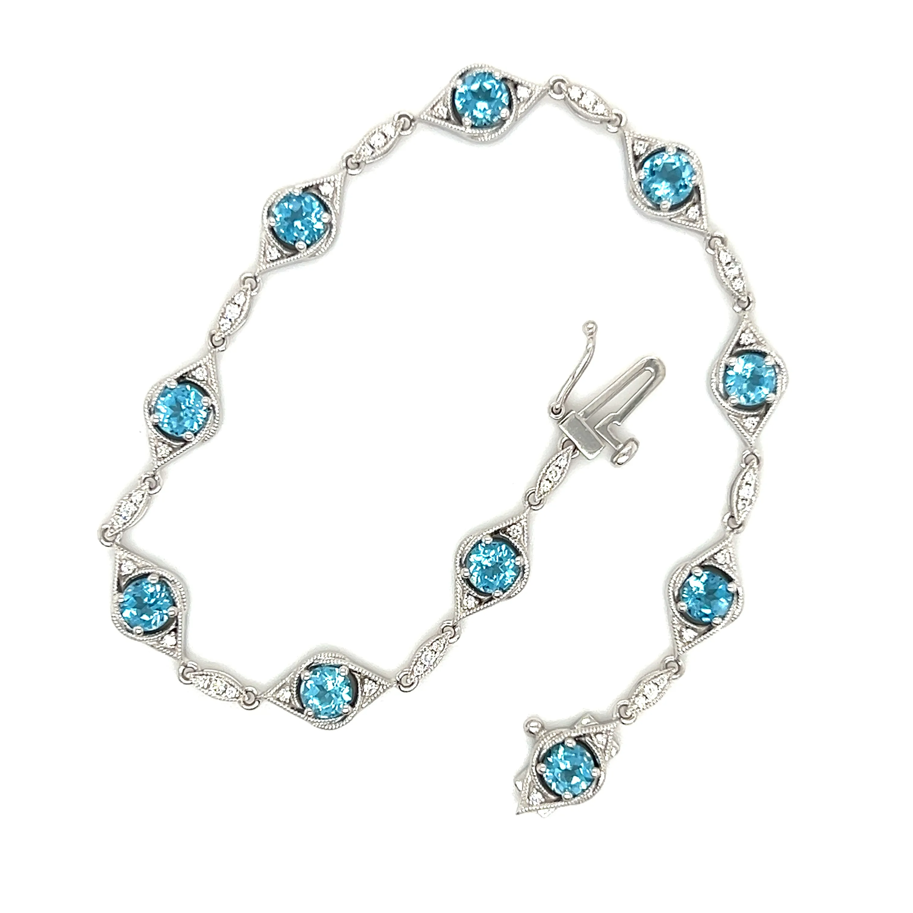 Blue Topaz Link Bracelet with Fifty Diamonds in 14K White Gold